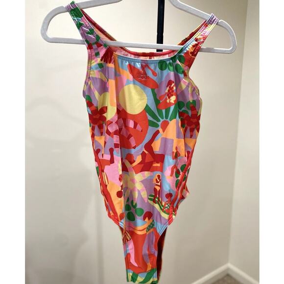 Adidas X Farm Rio Three Stripe Multicolor One Piece Swimsuit - Size 14 (NWT) - Picture 3 of 7